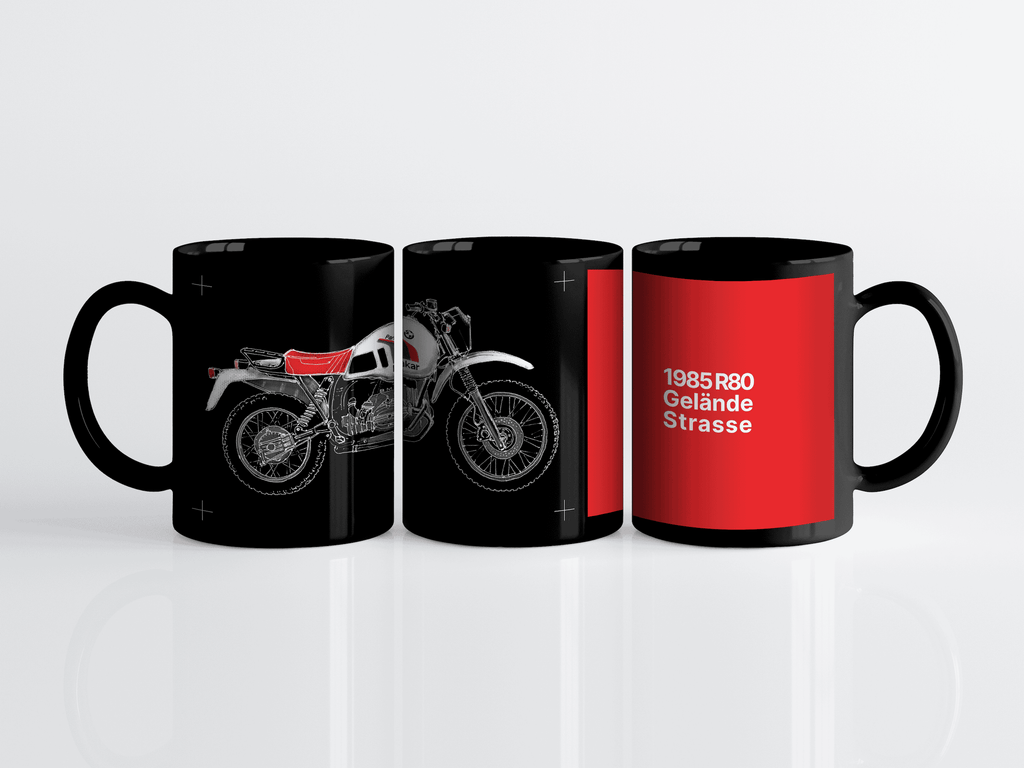 Mug, Vintage Motorcycle, 1985 BMW R80GS, Vintage Paris to Dakar, Sketched