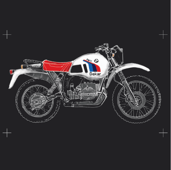 Mug, Vintage Motorcycle, 1985 BMW R80GS, Vintage Paris to Dakar, Sketched