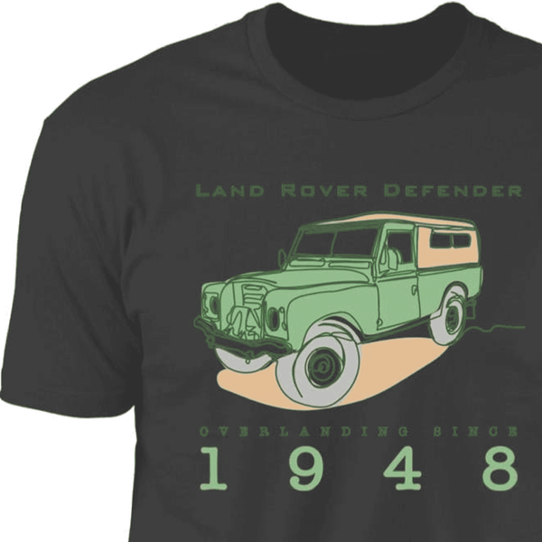 Vintage British Defender 3, T-Shirt, Overland 4x4, One Line Art in Color