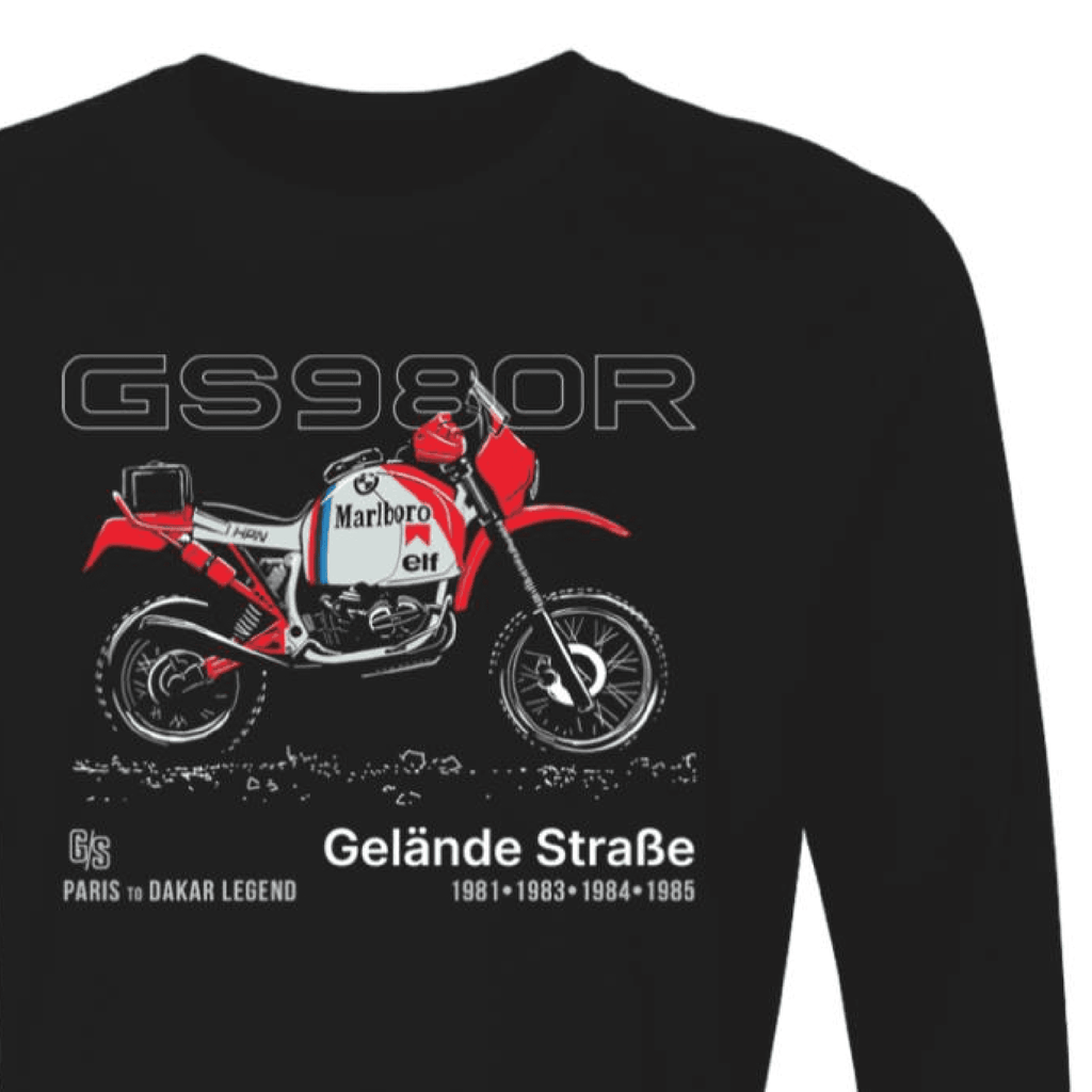 BMW GS980R, Marlboro, rally Motorcycle T-shirt, Paris to Dakar, Long Sleeve