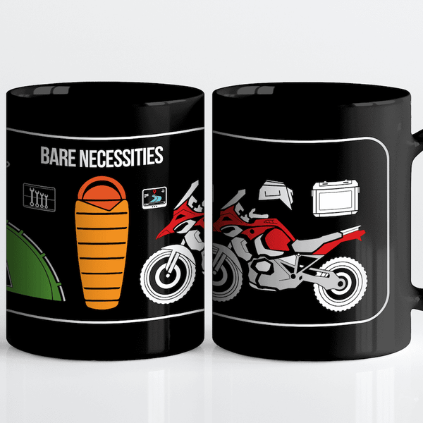 Bare Necessities, Motorcycle Mug, Camp and Road Trip Gear, Cool Icons
