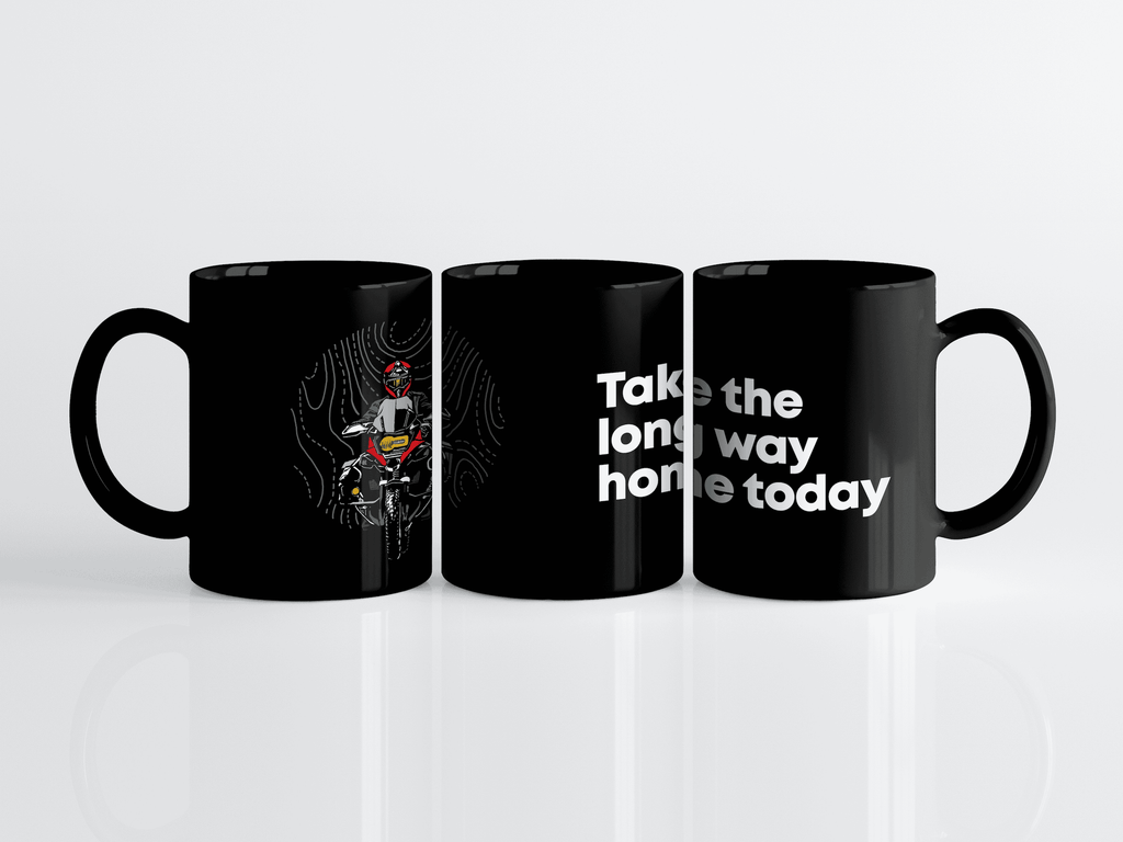 BMW GS, Adventure Motorcycle Mug, Topo map, World Travel, Trans America