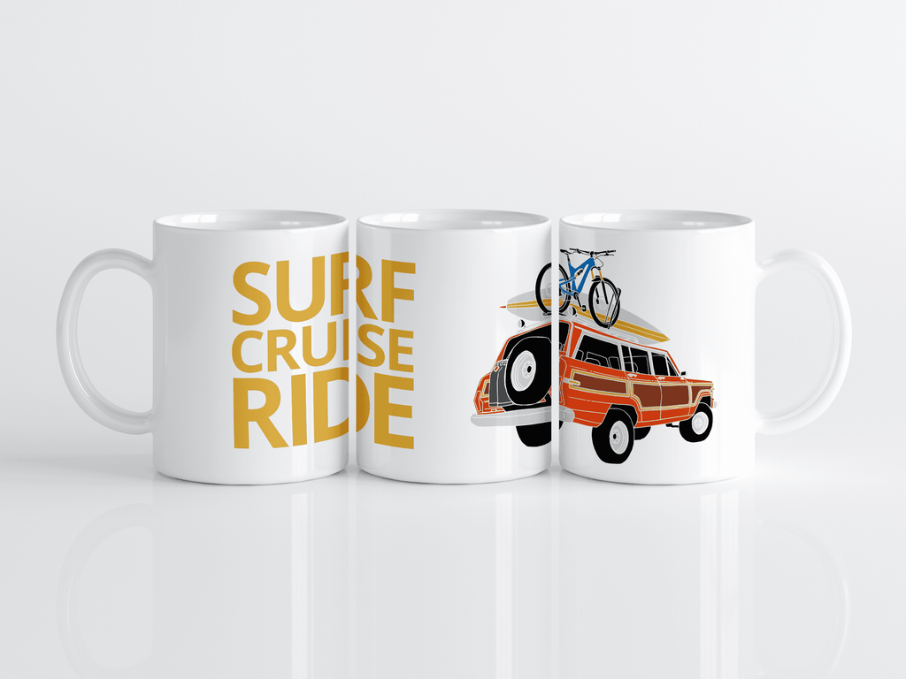 Vintage Woody Wagon, Mug, Adventure Truck, Fun All American 4WD