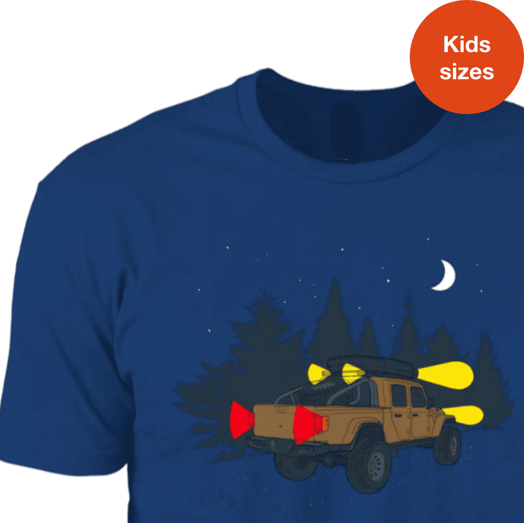 American Off-road, Kids T-shirt, 4WD Pickup, Night Lights in woods