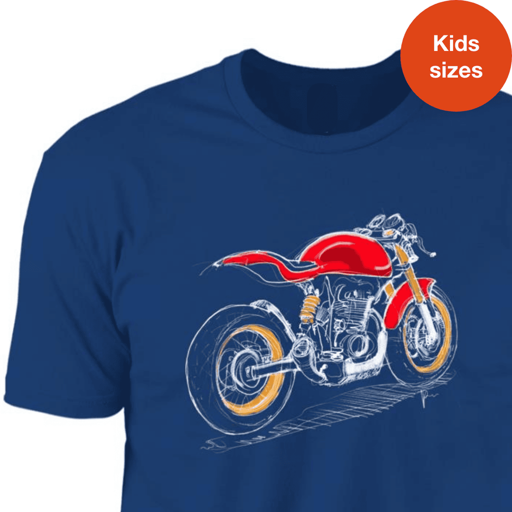 Red Scrambler, Kids, Motorcycle T-shirt, Hand-sketched, Cotton