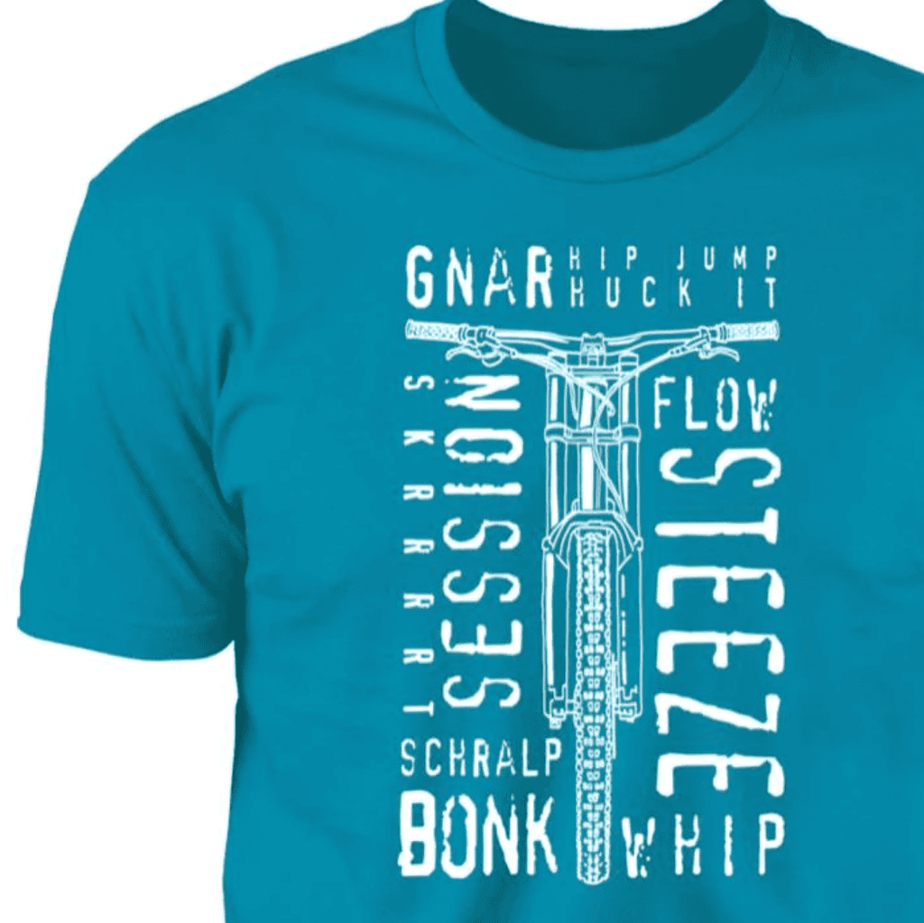 Mountain Bike, T-shirt, Downhill, MTB, Front View Art, Bold Text