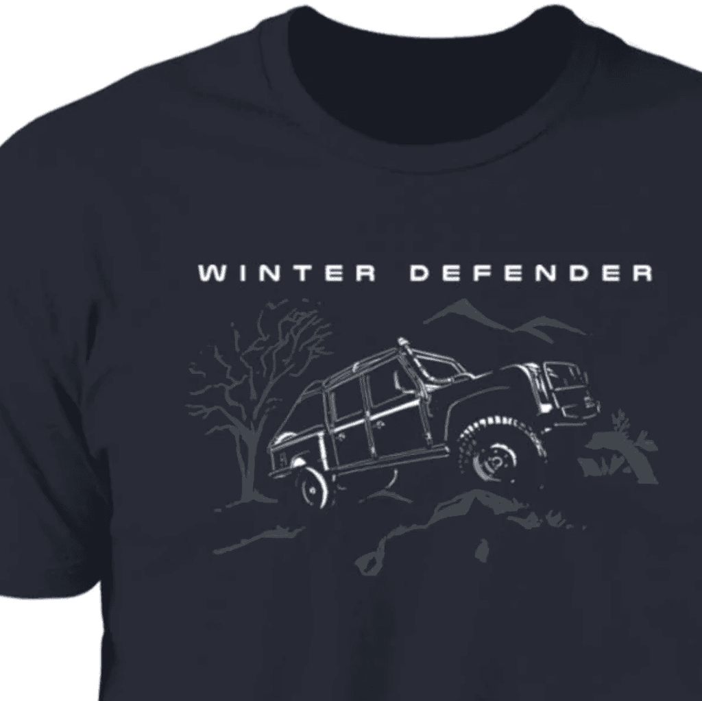 Winter Defender, T-shirt, British 4x4 truck, night adventure, camping