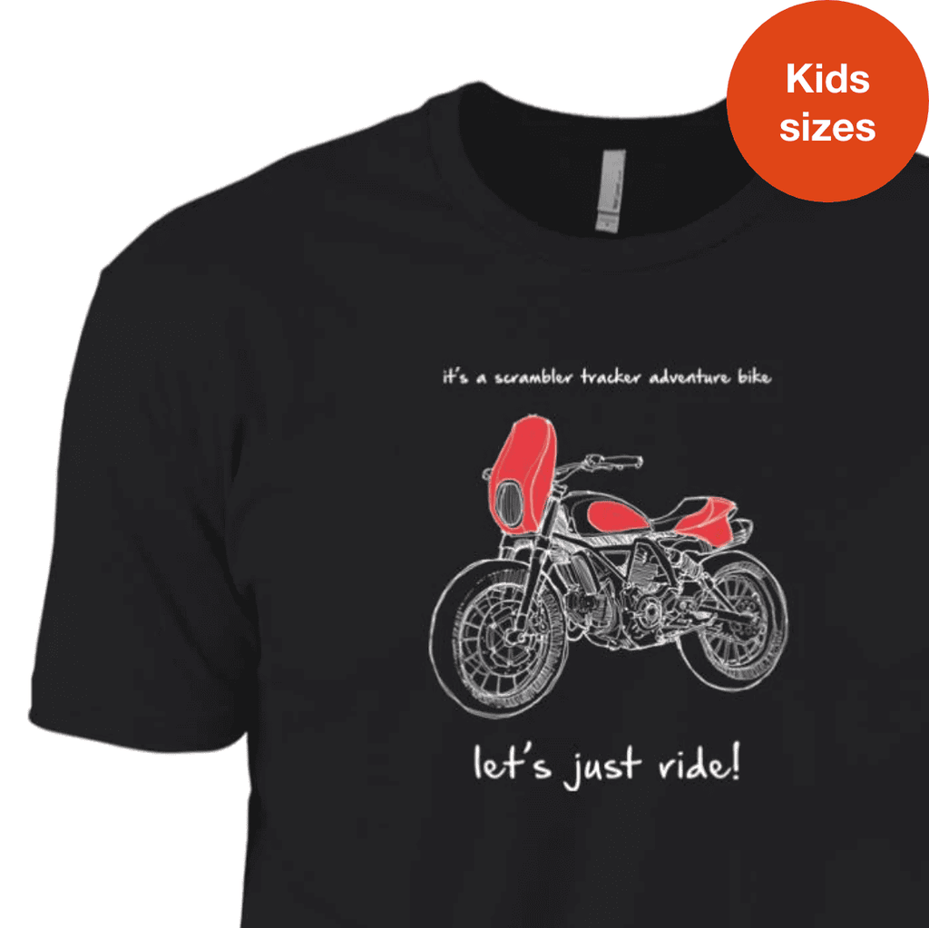 Scrambler, Tracker, Motorcycle T-shirt, Kids, Adventure Bike, Art