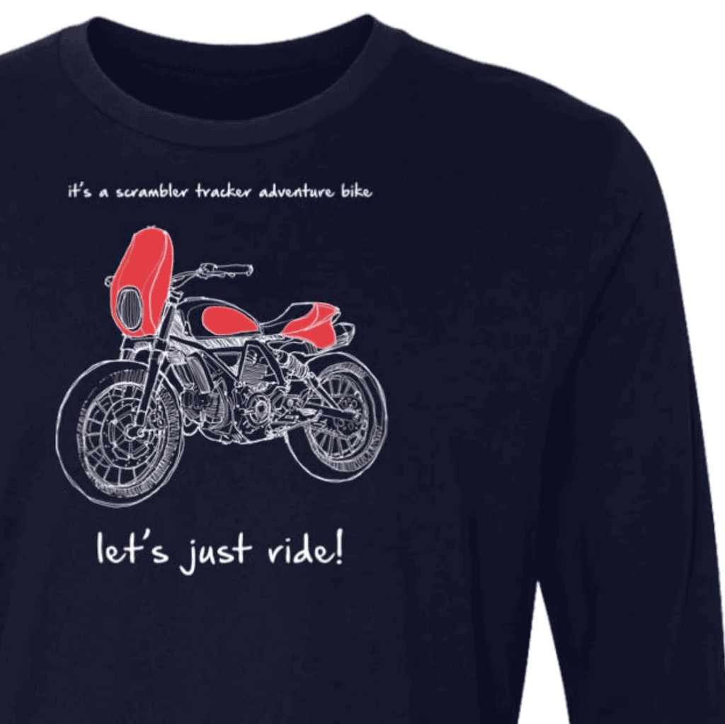 Scrambler, Tracker, Adventure Motorcycle T-shirt, Long Sleeve, Art