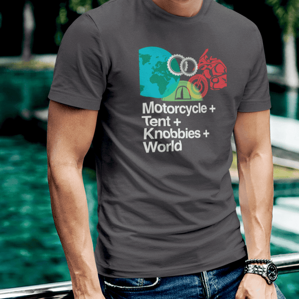 BMW Motorcycle Adventure, T-shirt, Knobbies, Tent, World Travel