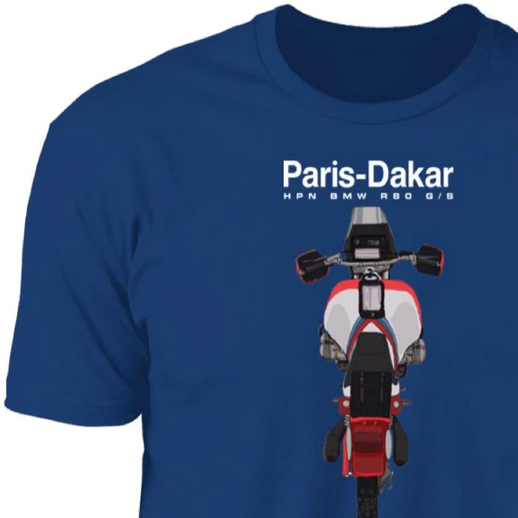 BMW R80GS, 1980s, Motorcycle T-shirt, HPN, Paris PD Rally, Top view