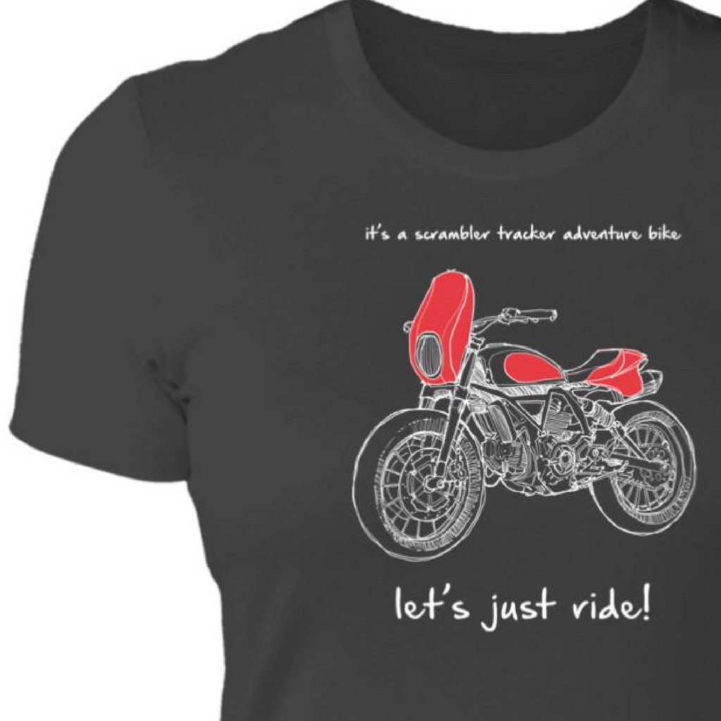 Scrambler, Tracker, Adventure, Women's Motorcycle T-shirt, Art