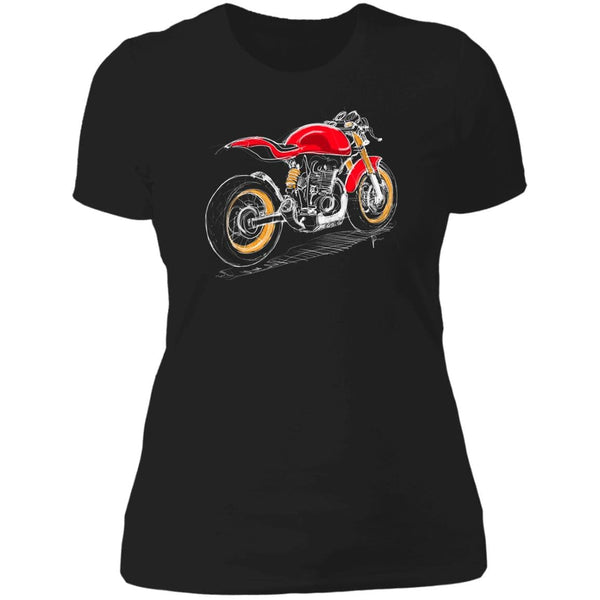 Red Scrambler, Women, Motorcycle T-shirt, Hand-drawn, Cotton