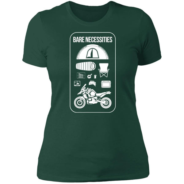 Bare Necessities, Women T-shirt, Adventure Moto Camping, Icons