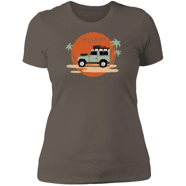 Vintage Defender, Women T-shirt, Beach off-road fun, classic 4WD