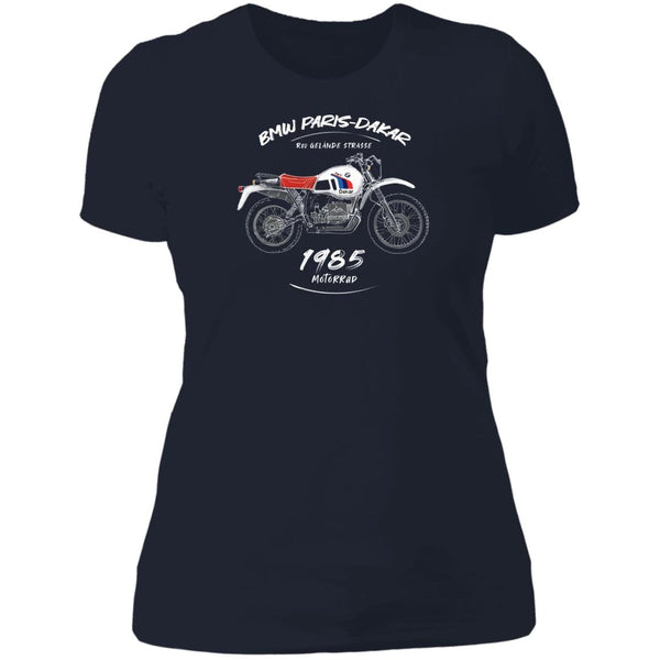 BMW R80GS, 1985 Vintage, Women's Motorcycle T-shirt, Paris Rally inspired