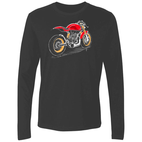 Red Scrambler, Motorcycle T-shirt, Long Sleeve, Hand-drawn, Cotton