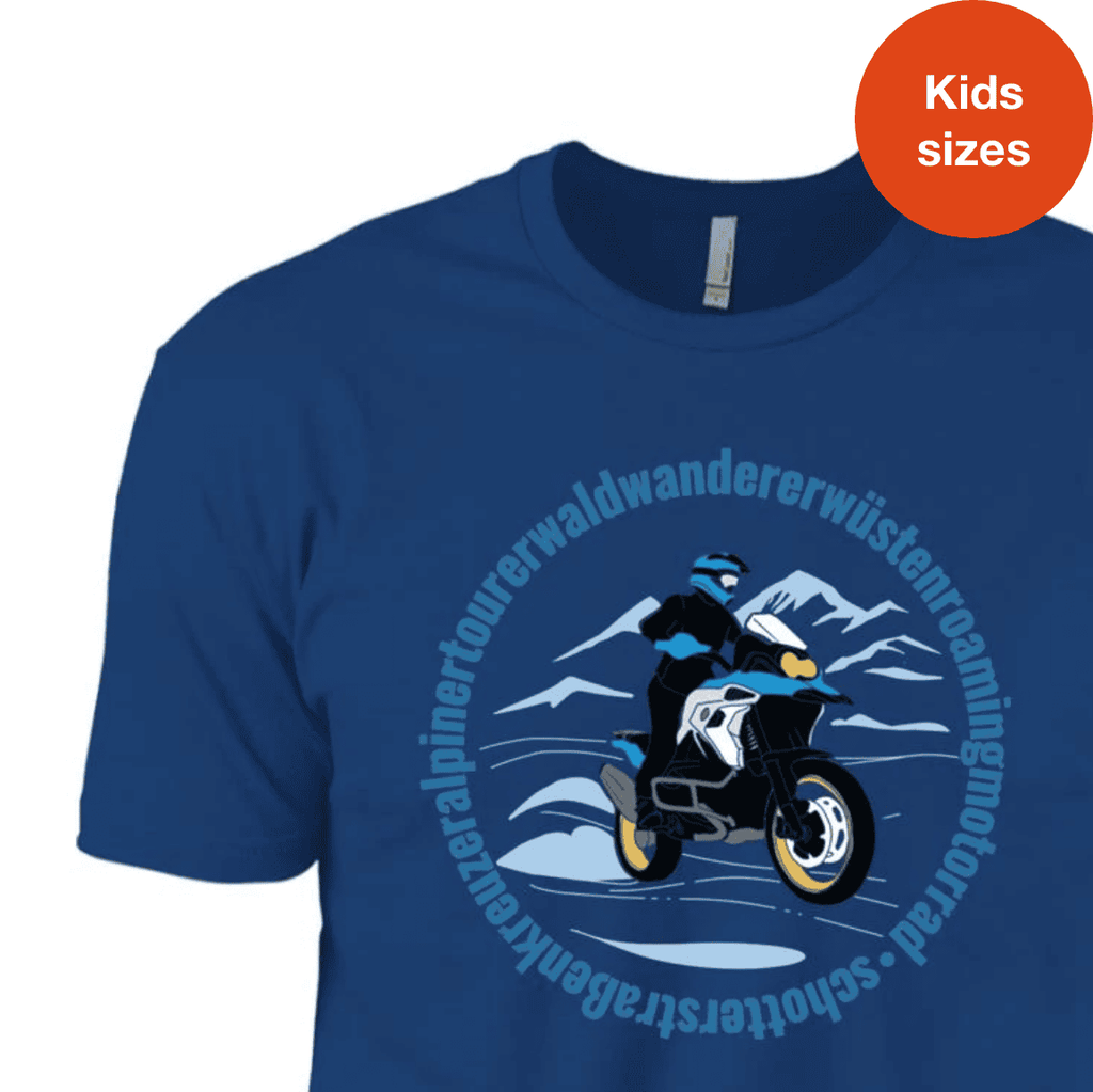 BMW GS, Alpine Mountain Tourer, Kid sizes, Adventure Motorcycle T-Shirt